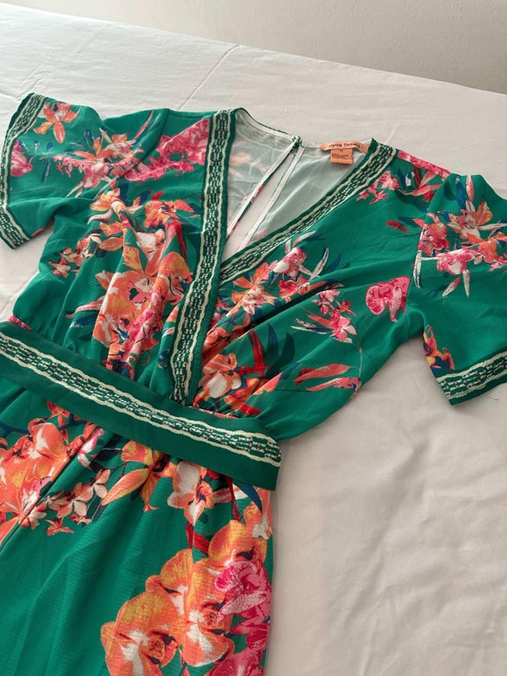 Flying Tomato Green Floral Wide-Leg Wrap Jumpsuit - Picture 4 of 8